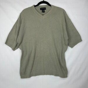 Vintage Baracuta Sage Green Silk Cotton Ribbed V-Neck Short Sleeve Sweater – XL